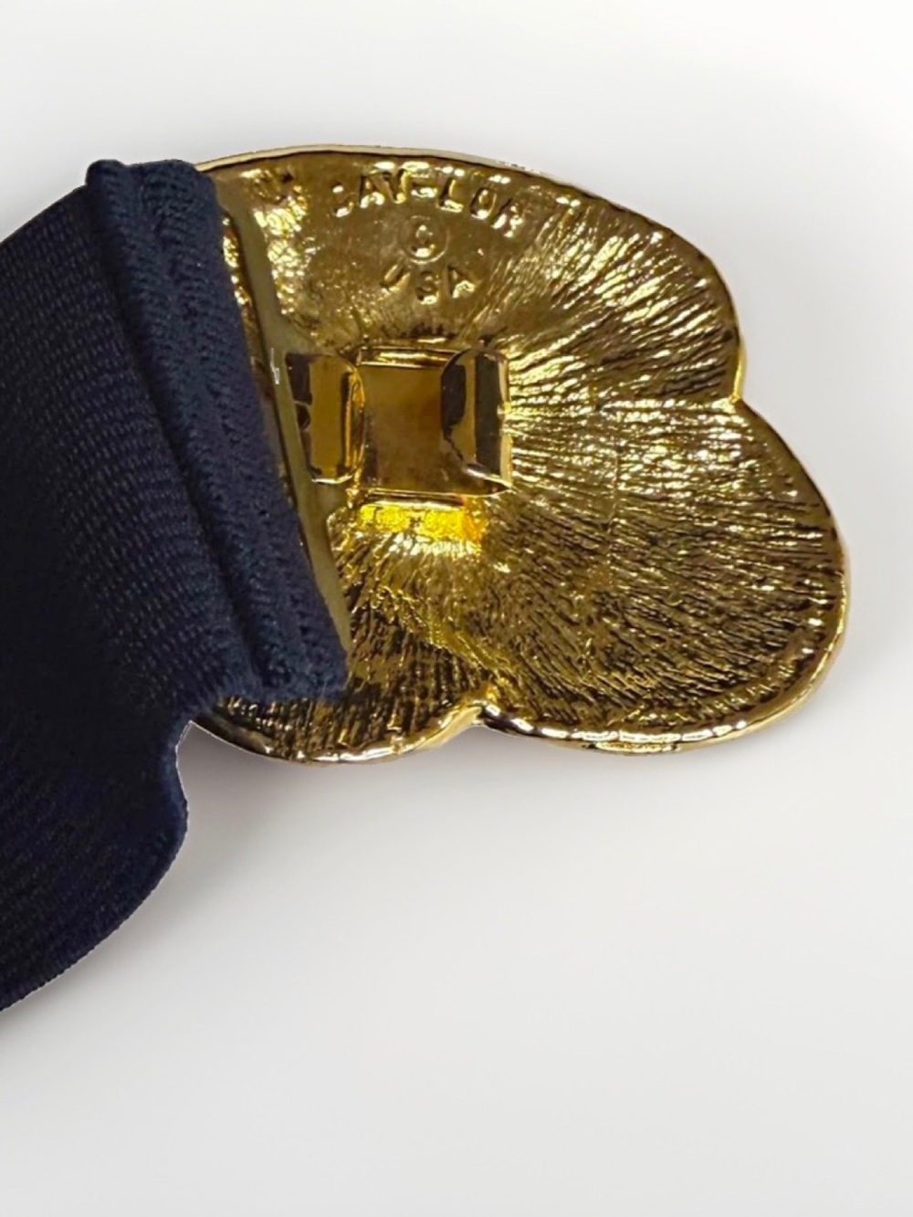 Vintage 80s Day-Lor Navy Stretch Belt Ornate Gold & Enamel Sz Medium - Picture 3 of 8